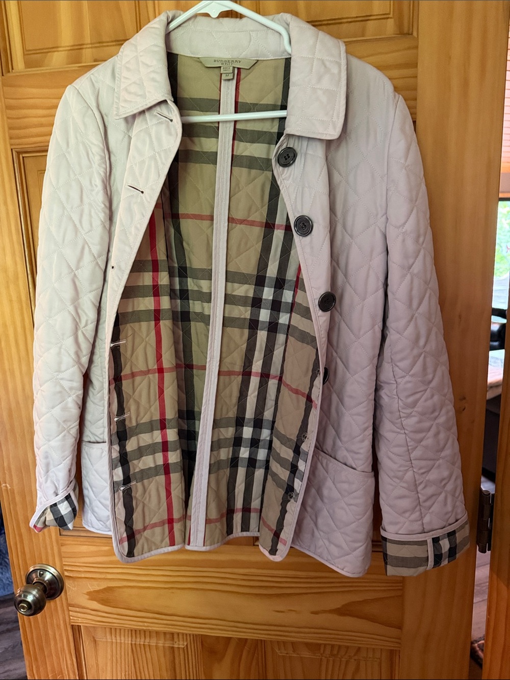 Burberry Pale Pink Quilted Jacket with Signature Check Lining